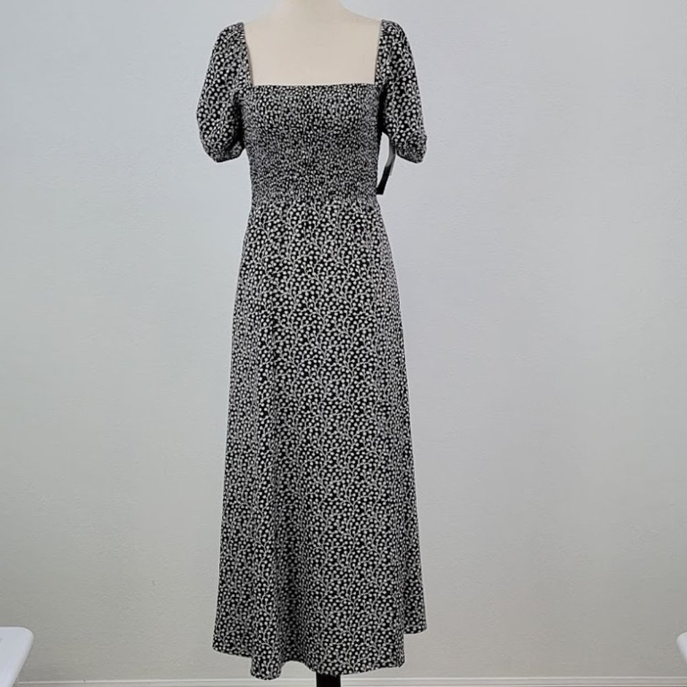 FRENCH CONNECTION elao verona crepe midi smock dress black Sz 0